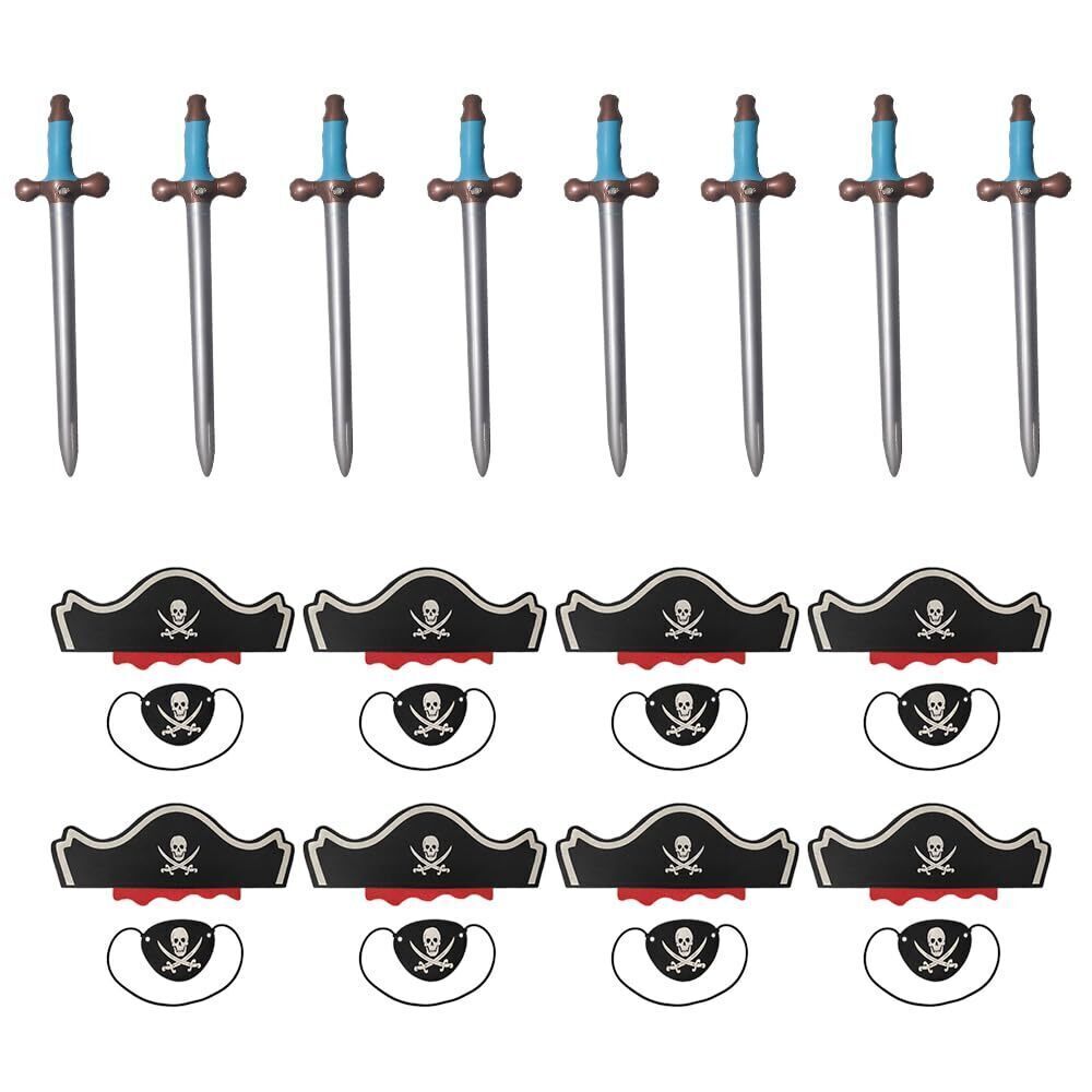 9233 24 Pcs Inflatable Pirate Set 8 Swords, 8 Hats, 8 Eye Patches